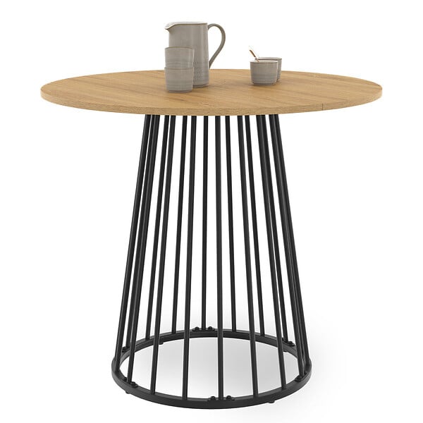 ID MARKET - Table à manger ronde YUNA 4 personnes plateau bois et pied filaire en métal noir 80 cm - large