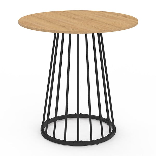 ID MARKET - Table à manger ronde YUNA 4 personnes plateau bois et pied filaire en métal noir 80 cm - large
