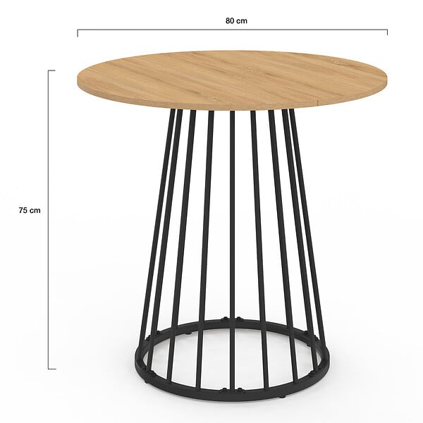 ID MARKET - Table à manger ronde YUNA 4 personnes plateau bois et pied filaire en métal noir 80 cm - large