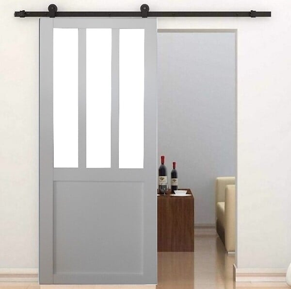GD MENUISERIES - Porte Coulissante Atelier blanc vitre depoli H204 x L83 cm, Rail roulettes - large