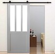 GD MENUISERIES - Porte Coulissante Atelier blanc vitre depoli H204 x L73 cm, Rail roulettes - vignette