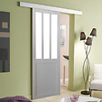 GD MENUISERIES - Porte Coulissante Atelier Blanc vitre depoli H204 x L73 cm, Rail alu Bandeau Blanc - vignette
