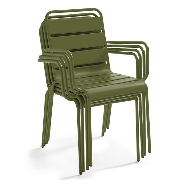 OVIALA - Fauteuil de jardin en métal vert kaki - Palavas - large