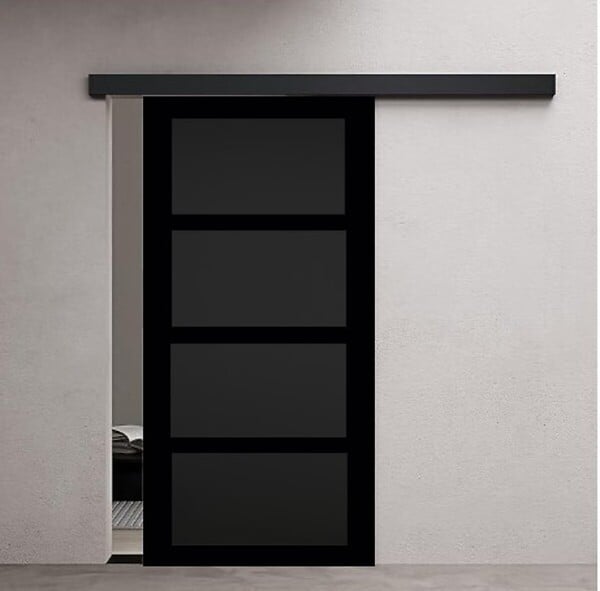 GD MENUISERIES - Porte Coulissante Telia noir 4 panneaux H204 x L73 cm, Rail Alu bandeau noir - large