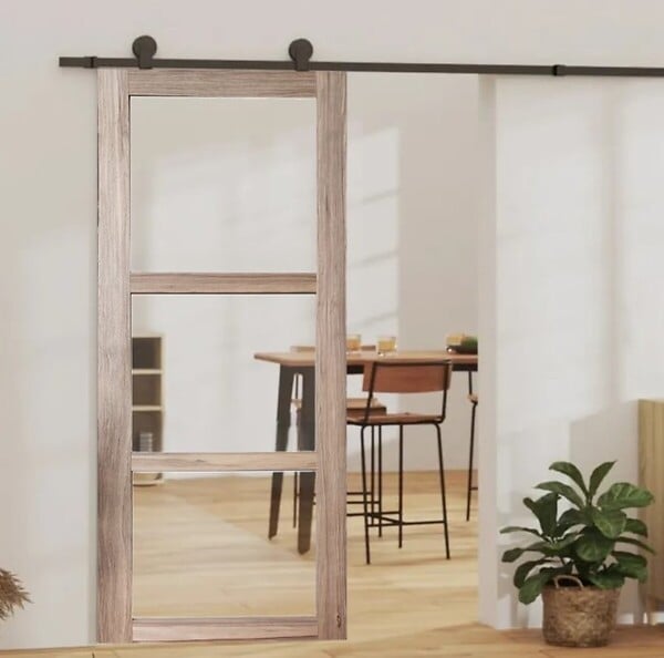 GD MENUISERIES - Porte Coulissante bois Frake Vitrage transparent H204 x L73 cm, railroulette - large