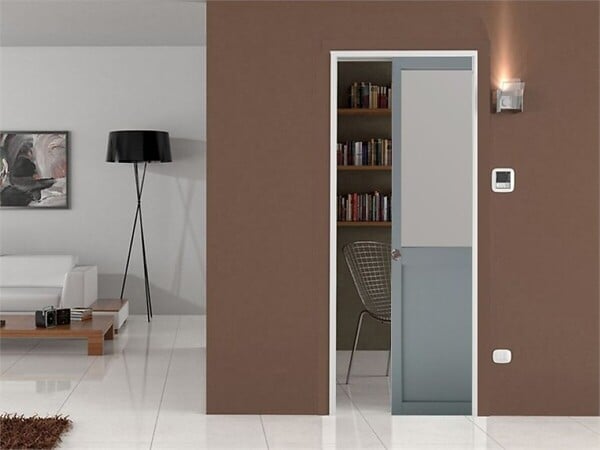 GD MENUISERIES - Porte Coulissante Athena Gris Clair Vitrée H204 x L83 cm, Galandage, kit de finition - large