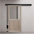 GD MENUISERIES - Porte Coulissante Atelier placage chene Vitrée H204 x L73 cm, Rail Alu bandeau noir - vignette