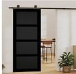 GD MENUISERIES - Porte Coulissante Telia noir 4 panneaux H204 x L73 cm, Rail roulettes - vignette