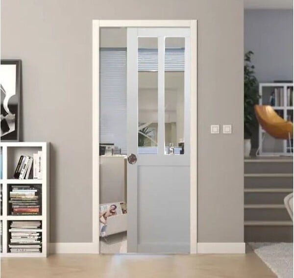 GD MENUISERIES - Porte Coulissante Atelier Blanc H204 x L73 cm, Galandage, kit de finition - large