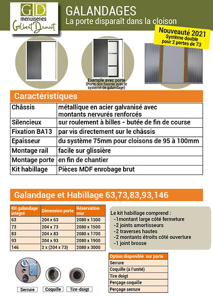GD MENUISERIES - Porte Coulissante Kenya Blanc Vitrée H204 x L93 cm, Galandage, kit finition - large
