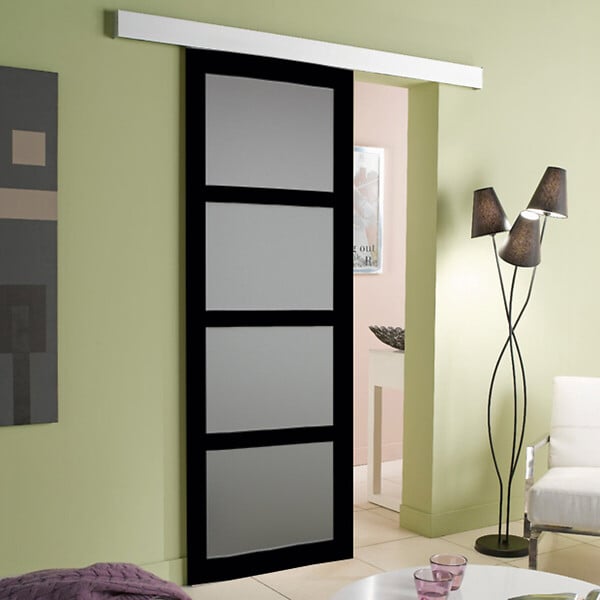 GD MENUISERIES - Porte Coulissante Telia Noir Vitrée H204 x L83 cm, Rail Alu - large