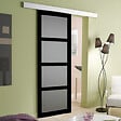 GD MENUISERIES - Porte Coulissante Telia Noir Vitrée H204 x L83 cm, Rail Alu - vignette
