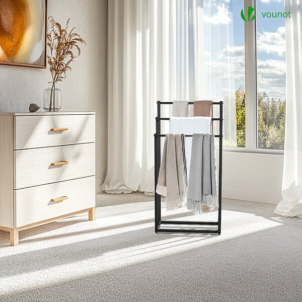 VOUNOT - Porte serviettes sur pied autoportant 3 niveaux noir - large