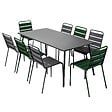 OVIALA - Ensemble table de jardin et 8 chaises en métal gris et vert forêt - Palavas - vignette