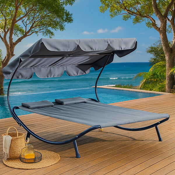 CONCEPT USINE - Transat avec pare-soleil 2 personnes gris ALOHA - large