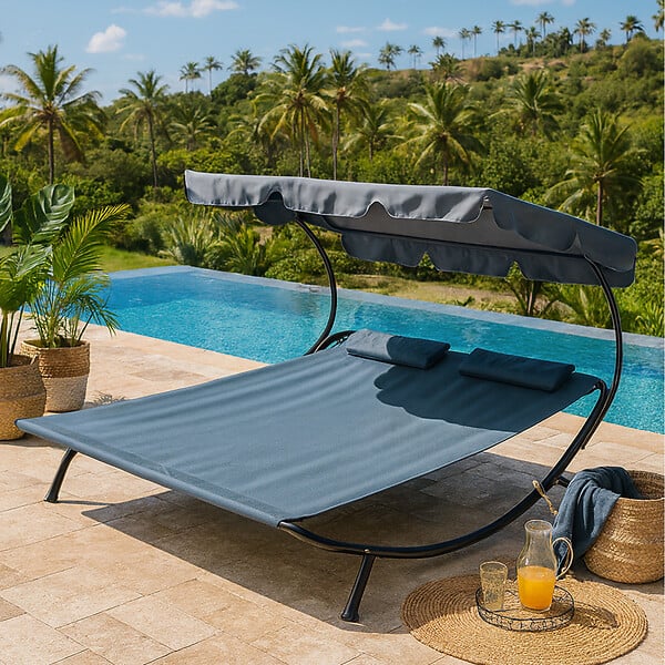 CONCEPT USINE - Transat avec pare-soleil 2 personnes gris ALOHA - large