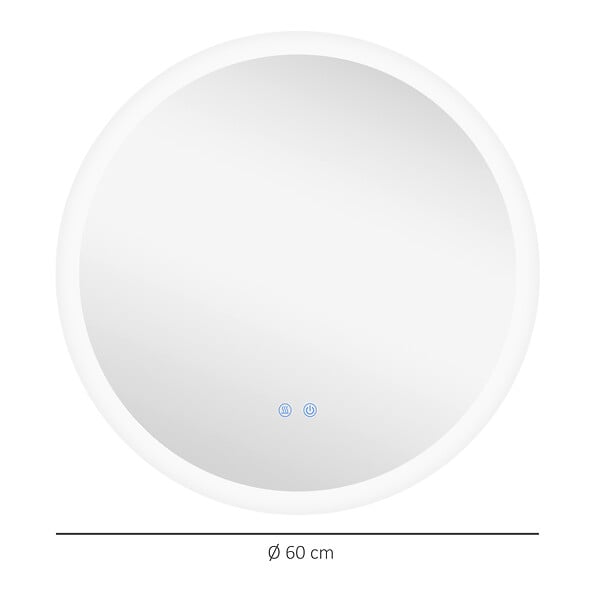 KLEANKIN - Miroir rond lumineux LED de salle de bain Ø 60 cm mural avec éclairage 3 couleurs interrupteur tactile système antibuée 29 W gris - large