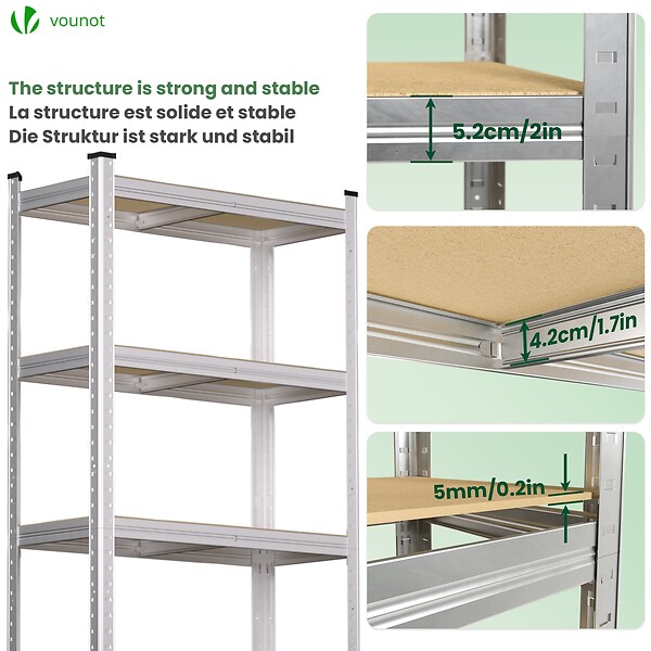 VOUNOT - Lot de 2 Etagères de rangement charge lourde robuste à 5 niveaux 70x30x150cm - large