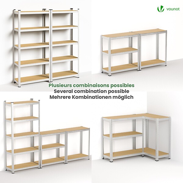 VOUNOT - Lot de 2 Etagères de rangement charge lourde robuste à 5 niveaux 70x30x150cm - large