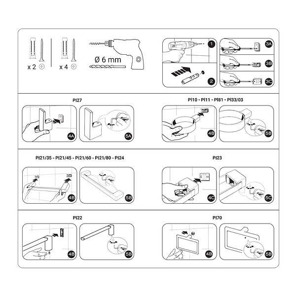 KIAMAMI VALENTINA - Porte-Serviettes 35 Cm Blanc Mat Laiton Chromé - Fixation Avec Vis Incluses | Giacinto - large