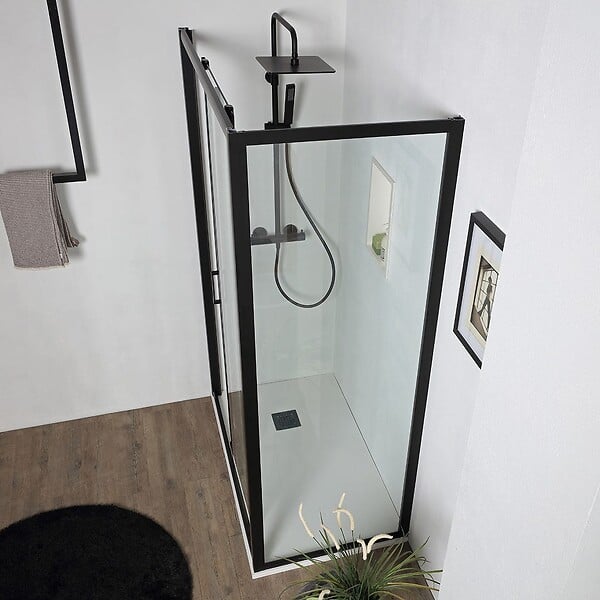 KIAMAMI VALENTINA - Porte De Douche En Niche De 110 Cm + Côté Fixe De 80 Cm H: 190 Cm Avec Verre Trempé Transparent 6 Mm | City - large
