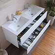 KIAMAMI VALENTINA - Meuble Salle De Bain 120 Cmblanc Effet Bois  Avec Double Vasque | Berlin - vignette