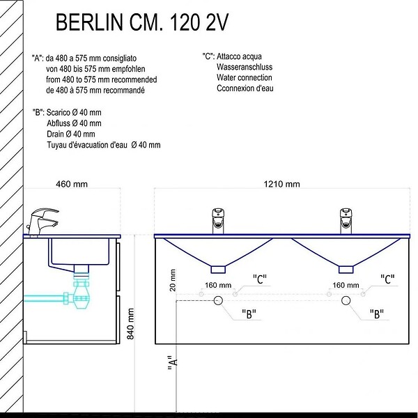 KIAMAMI VALENTINA - Meuble Salle De Bain 120 Cmblanc Effet Bois  Avec Double Vasque | Berlin - large