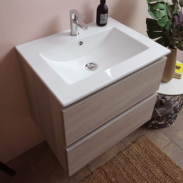 KIAMAMI VALENTINA - Les Meubles De Salle De Bain 60 Cm À Tiroirs Modèle Berlin Elm Leone Basin D'éclairage À Led - large