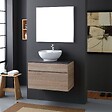 KIAMAMI VALENTINA - Meuble De Salle De Bains Suspendu 80Cm Avec Plateau En Bois Anthracite Pour Lavabo À Poser | Sole - vignette