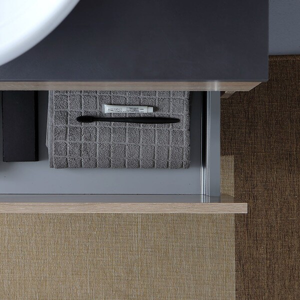 KIAMAMI VALENTINA - Meuble De Salle De Bains Suspendu 80Cm Avec Plateau En Bois Anthracite Pour Lavabo À Poser | Sole - large