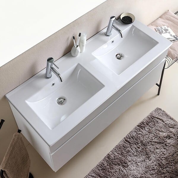 KIAMAMI VALENTINA - Meuble De Salle De Bain Moderne Weiss De 120 Cm Avec Double Lavabo | Sole - large