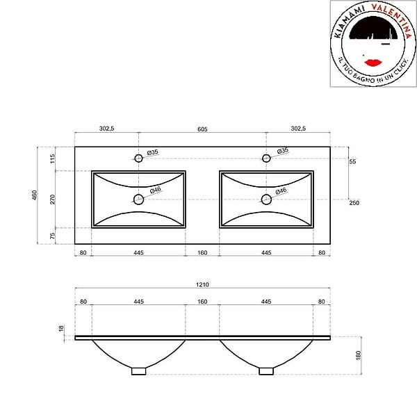 KIAMAMI VALENTINA - Meuble De Salle De Bain Moderne Weiss De 120 Cm Avec Double Lavabo | Sole - large