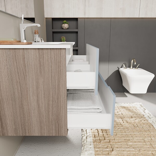 KIAMAMI VALENTINA - Meuble De Salle De Bain Couleur Bleu Mat Et Chêne Naturel 100 Cm | Magnolia - large