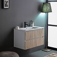 KIAMAMI VALENTINA - Meuble Salle De Bain Suspendu 80Cm Blanc Avec 2 Tiroirs Chêne Cannelé | Bilbao - vignette
