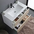 KIAMAMI VALENTINA - Meuble Salle De Bain Suspendu 80Cm Blanc Avec 2 Tiroirs Chêne Cannelé | Bilbao - vignette