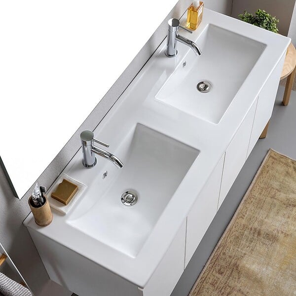 KIAMAMI VALENTINA - Meuble De Salle De Bains Suspendu 120Cm Blanc Avec Portes Et Miroir 120X110 | Bilbao - large