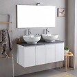 KIAMAMI VALENTINA - Meuble De Salle De Bains Suspendu 120Cm Blanc Bois Avec Plateau Anthracite Et Miroir | Bilbao - vignette