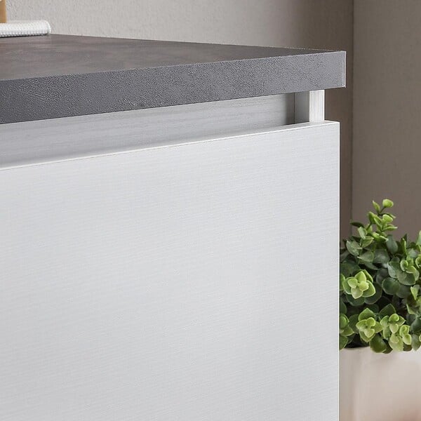 KIAMAMI VALENTINA - Meuble De Salle De Bains Suspendu 120Cm Blanc Bois Avec Plateau Anthracite Et Miroir | Bilbao - large