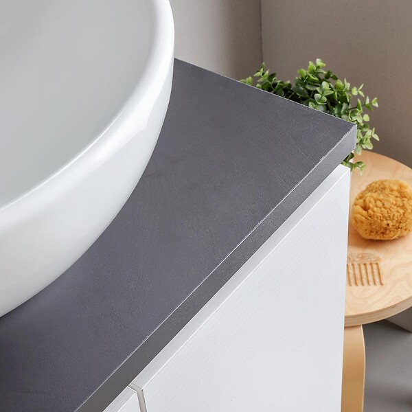 KIAMAMI VALENTINA - Meuble De Salle De Bains Suspendu 120Cm Blanc Bois Avec Plateau Anthracite Et Miroir | Bilbao - large