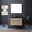 KIAMAMI VALENTINA - Meuble De Salle De Bain Suspendu 90 Cm Tiroir Aspect Bois Et Lavabo Noir | Sole - vignette