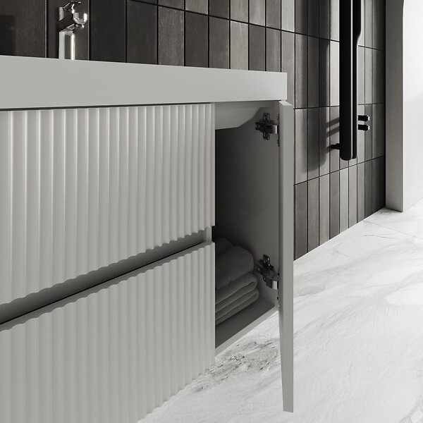 KIAMAMI VALENTINA - Meuble De Salle De Bain Suspendu De 80Cm Blanc Mat Cannelé | Cortina - large