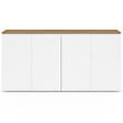 ID MARKET - Buffet 160 cm TOBY 4 portes blanc et plateau bois - vignette