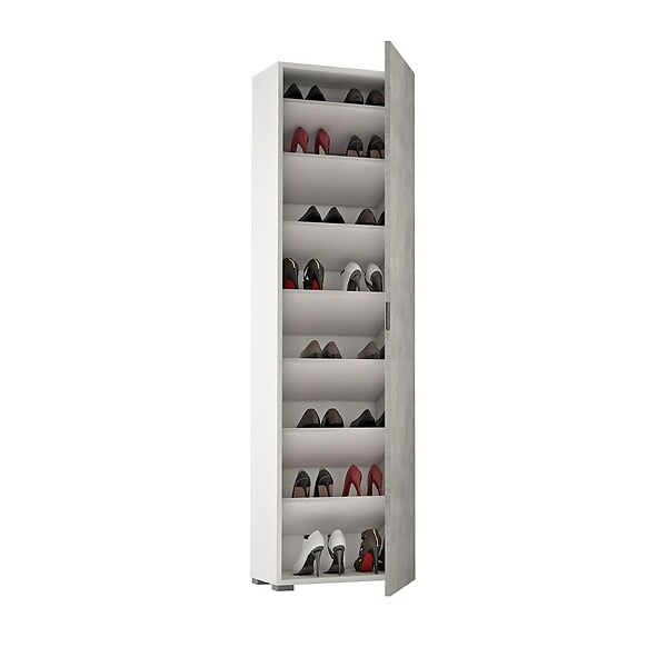 KIAMAMI VALENTINA - Colonne Blanche Polyvalente 1 Porte En Béton Et 7 Étagères - large