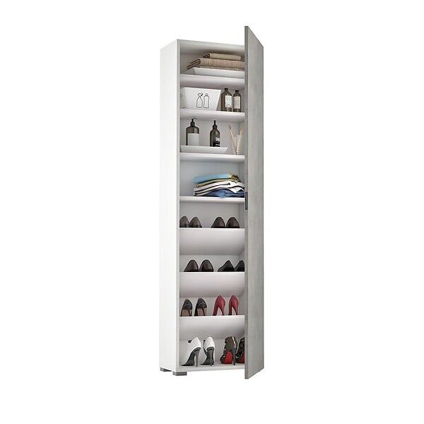 KIAMAMI VALENTINA - Colonne Blanche Polyvalente 1 Porte En Béton Et 7 Étagères - large