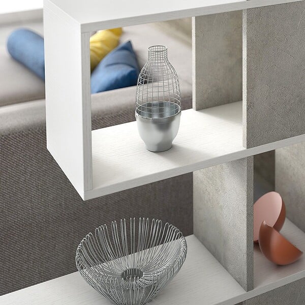 KIAMAMI VALENTINA - Étagère De Séparation En Bois Blanc Avec Inserts En Ciment - large