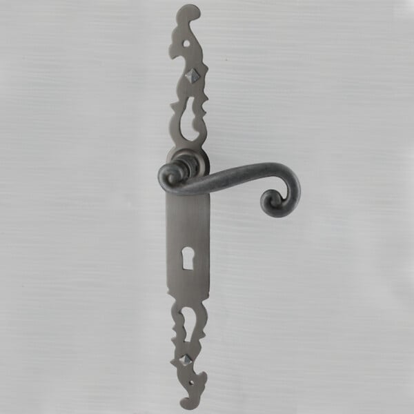 SECURY-T - Poignées de porte fer forgé COQ vieil argent 330X36 mm Trou de clé L - large
