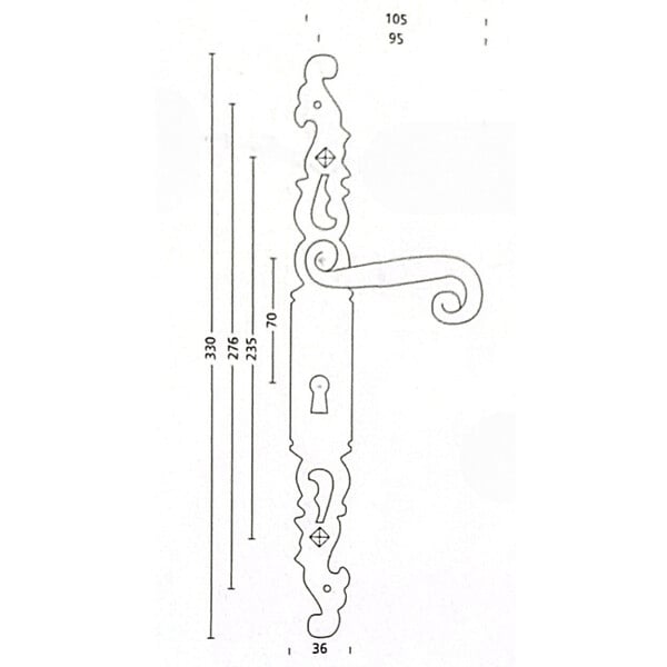 SECURY-T - Poignées de porte fer forgé COQ vieil argent 330X36 mm à condamnation - large