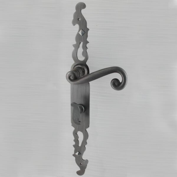 SECURY-T - Poignées de porte fer forgé COQ vieil argent 330X36 mm à condamnation - large