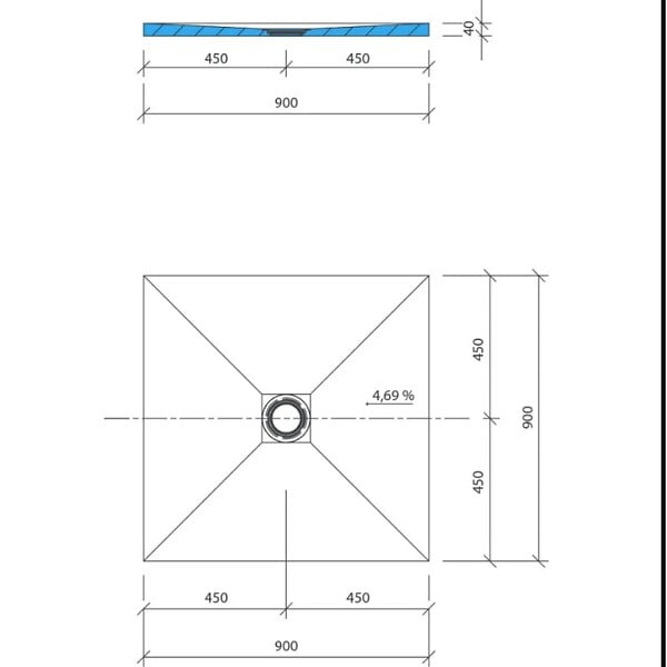 WEDI - Receveur en polystyrène extrudé à carreler Primo 900 x 900 mm à sortie centrée - large