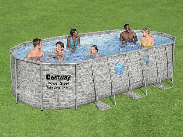 BESTWAY - Piscine tubulaire Power Steel SwimVista avec hublots ovale 5,49 x 2,74 x 1,22 m - Bestway - large